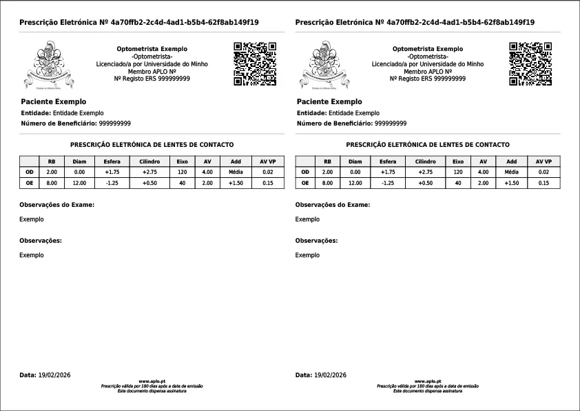Prescrição de Lentes Contacto